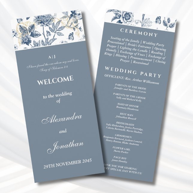 Programa Dusty Blue Floral French Christian Wedding Program (Subido por el creador)
