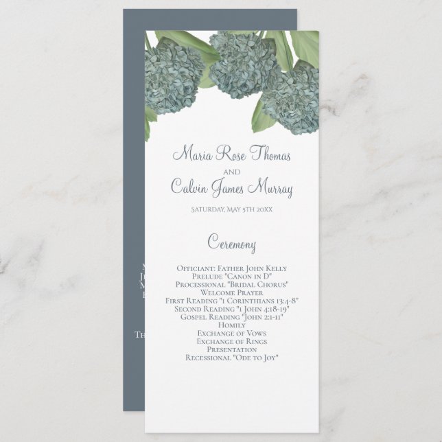 Programa Dusty Blue Hydrangea Ceremonia Floral Elegante (Anverso / Reverso)