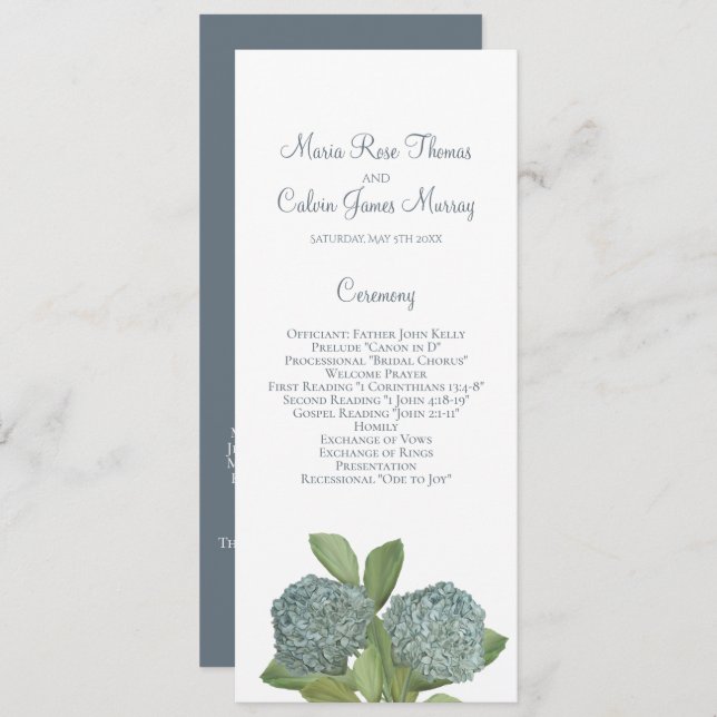 Programa Dusty Blue Hydrangea Elegante Ceremonia Floral (Anverso / Reverso)