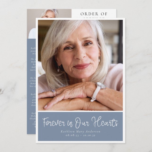 Programa Dusty Blue Modern Photo Order of Service Funeral (Anverso / Reverso)