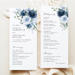 Programa Dusty Blue Navy Floral Watercolor Wedding Ceremony