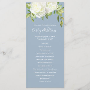 Programa Dusty Blue Spring Floral Peony Wedding Program