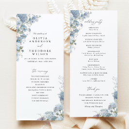 Programa Dusty Blue Watercolor Floral Wedding Ceremony