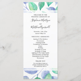 Programa Dusty Blue Watercolor Foliage Boda Ceremonia