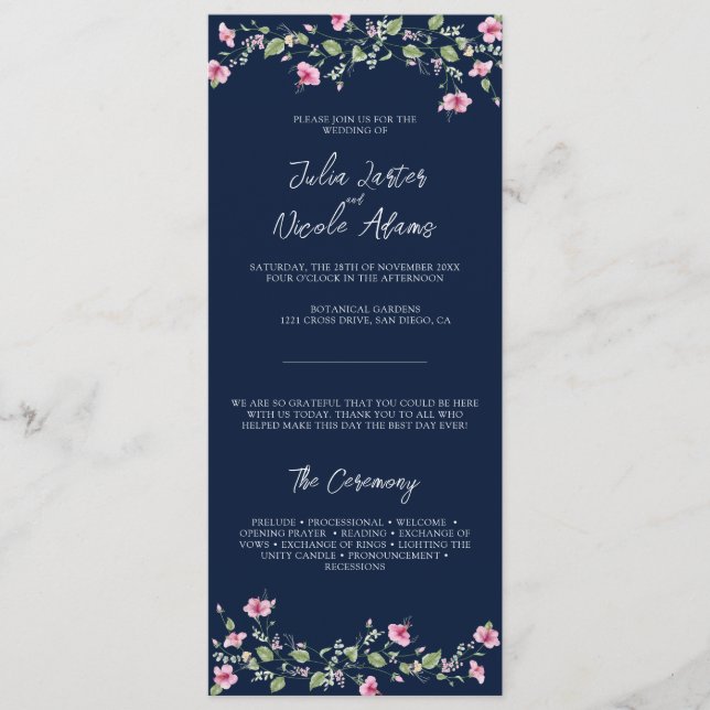 Programa Dusty Navy Blue Pink Hibiscus Bloom Shower (Anverso)