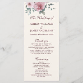 Programa Dusty Pink Burgundy Floral Ivory Wedding Program