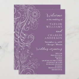 Programa Dusty Purple Elegant Floral Wedding