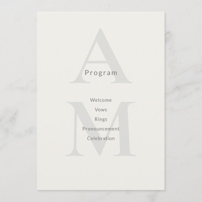 Programa Editorial Initial Minimal Wedding Program Card (Anverso)