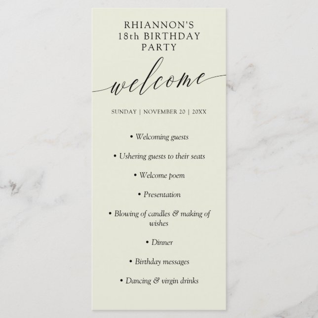 Programa Eggshell Delicate Calligraphy Birthday Party (Anverso)
