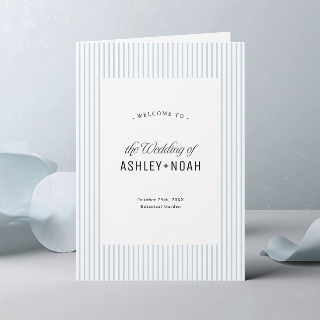 Programa Elegancia a rayas azul polvoriento Boda Clásica (Dusty Blue Striped Elegance Classy Wedding Program)