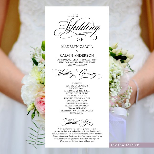 Programa Elegancia clásica escritura negra, ceremonia Boda (Wedding Ceremony Program Card, in Modern Classy Design Themed. Available in different colours.)