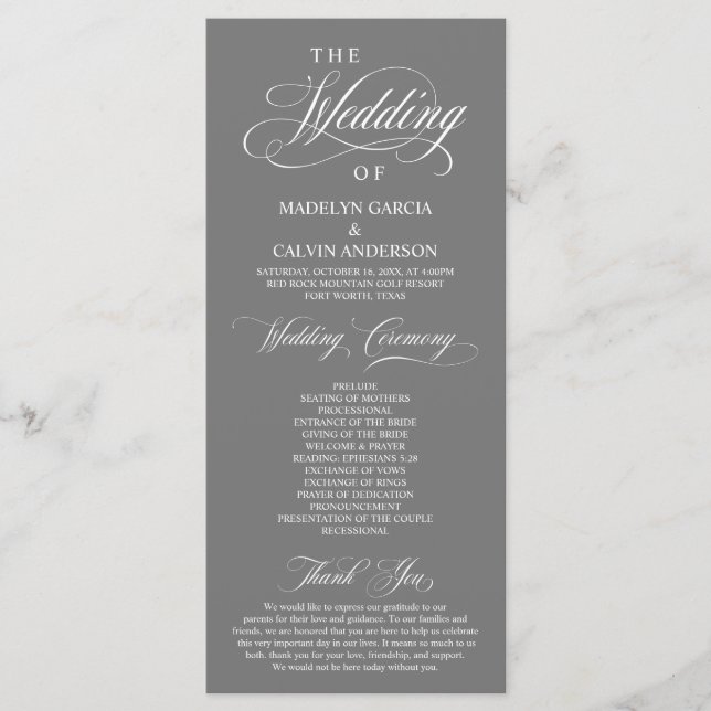 Programa Elegancia clásica escritura negra, ceremonia Boda (Anverso)