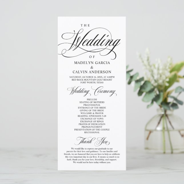 Programa Elegancia Clásica Guión Negro, Ceremonia Boda Pr (Anverso de pie)