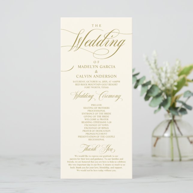 Programa Elegancia clásica oro vintage, ceremonia Boda (Anverso de pie)