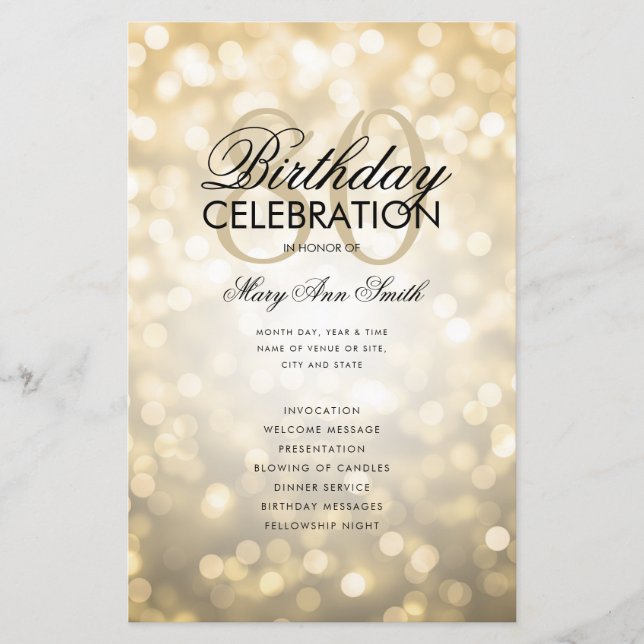 Programa Elegant 80 Birthday Lights Gold Menu (Anverso)