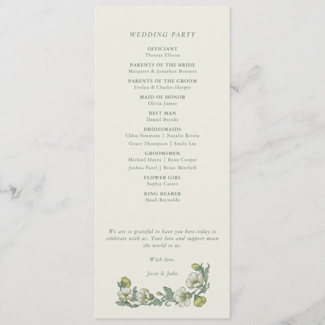 Programa Elegant art nouveau floral wedding program (Reverso)