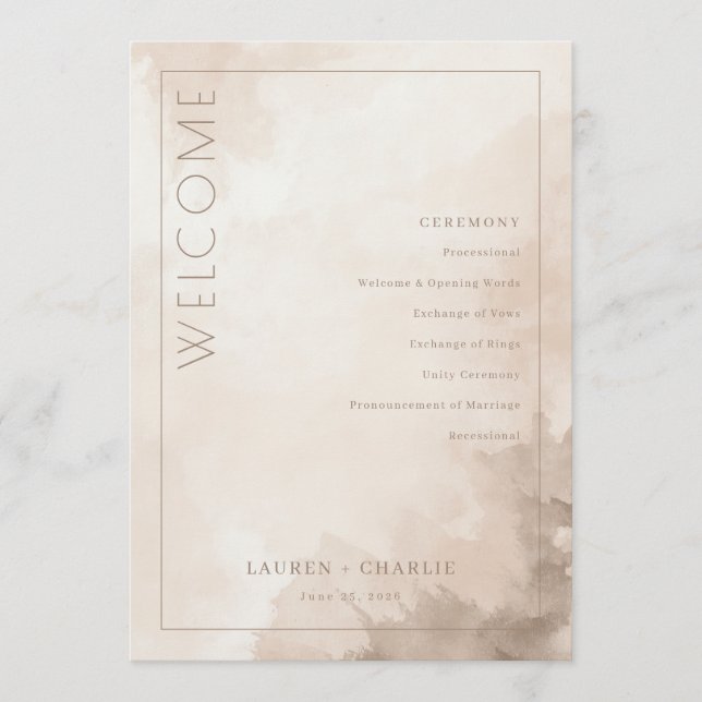 Programa Elegant Beige Watercolor Ceremony Schedule (Anverso)