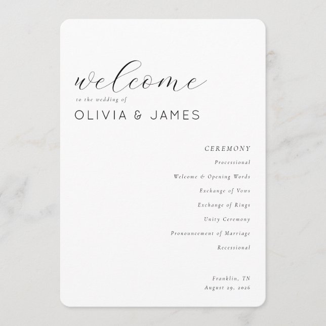Programa Elegant Black Calligraphy Wedding Ceremony (Anverso)