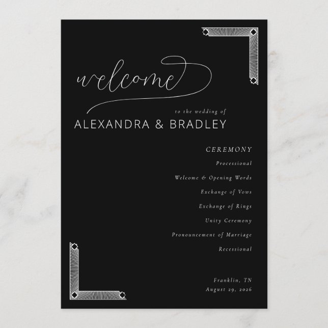 Programa Elegant Black Wedding Ceremony Program (Anverso)