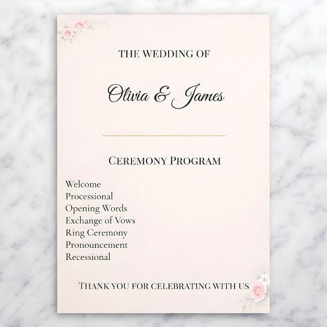 Programa Elegant Blush Wedding Program Card (Subido por el creador)