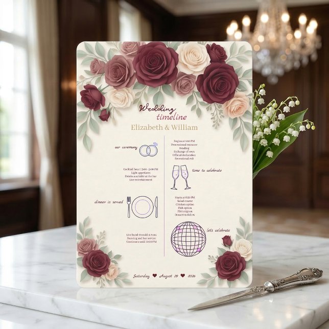 Programa Elegant Burgundy Wedding Timeline Program (Subido por el creador)