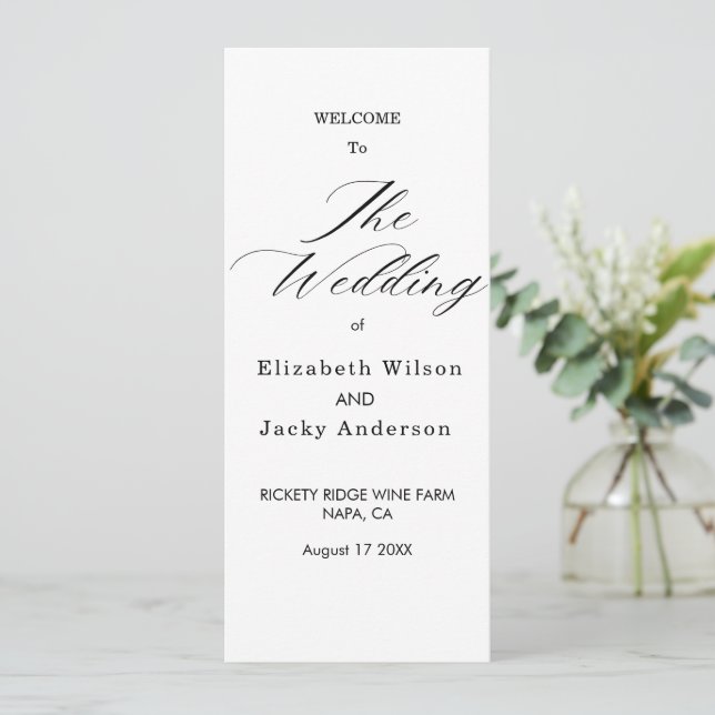 Programa Elegant Classic Black and White Caligraphy Wedding (Anverso de pie)