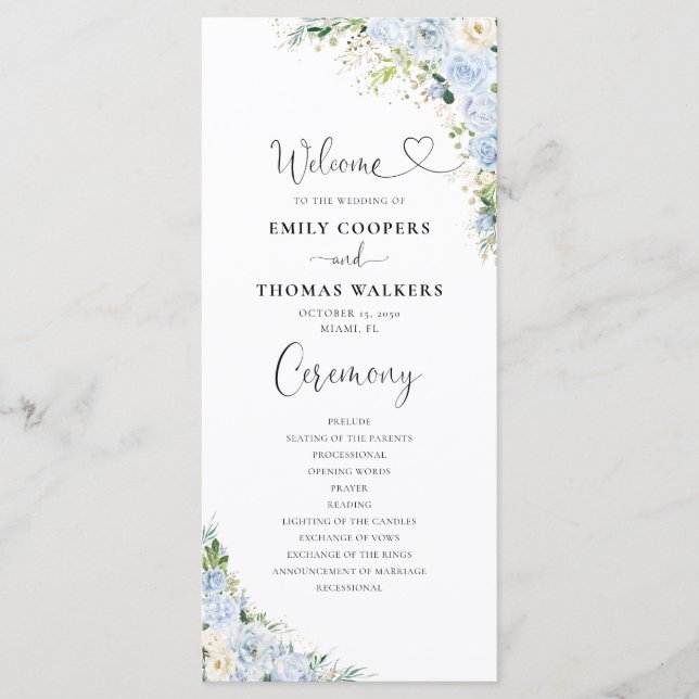 Programa Elegant Dusty Blue Wedding Program (Anverso)