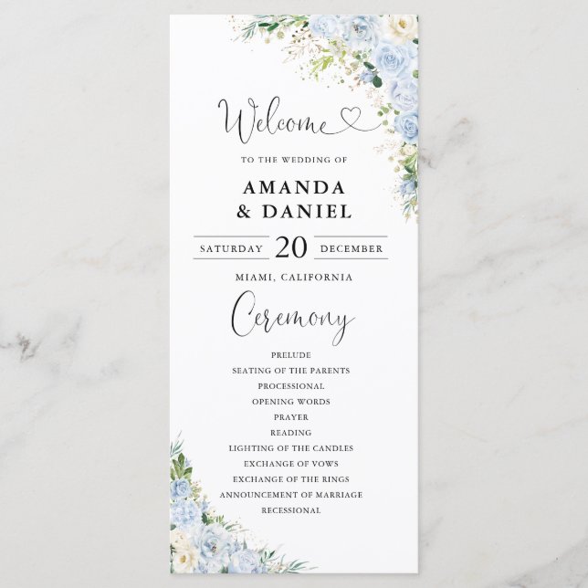 Programa Elegant Dusty Blue Wedding Program (Anverso)