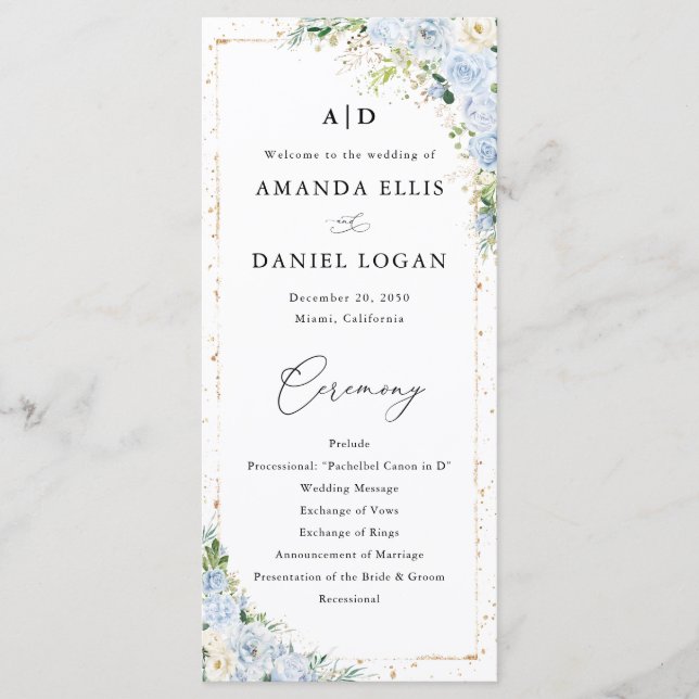 Programa Elegant Dusty Blue Wedding Program (Anverso)