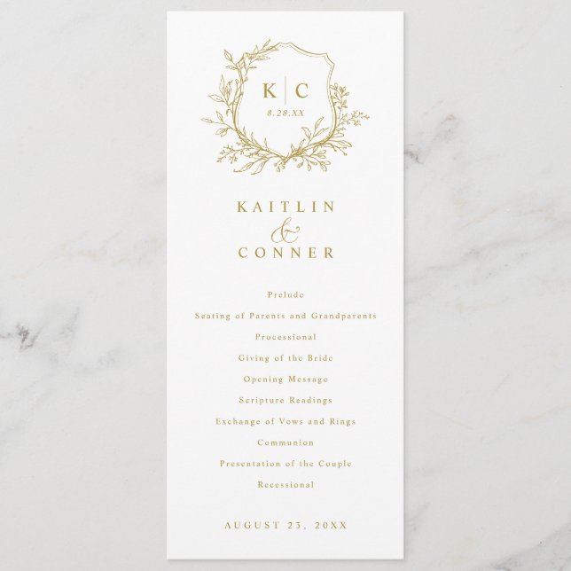 Programa Elegant Gold Crest Vintage Wedding Programs (Anverso)