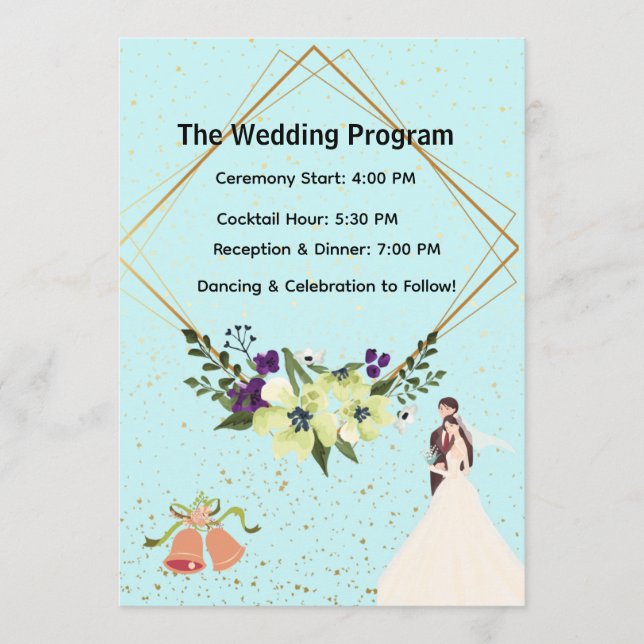 Programa Elegant Gold Geometric Dusty Blue Wedding Program  (Anverso)