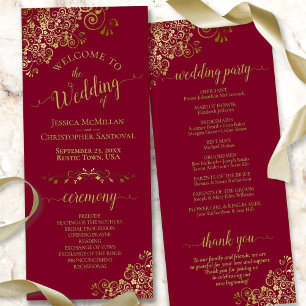 Programa Elegant Gold Lace on Maroon Burgundy Wedding