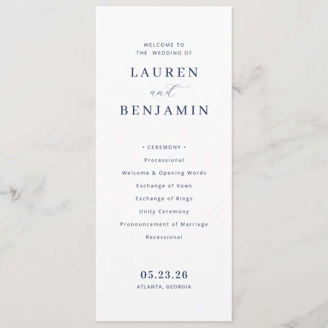 Programa Elegant Navy Minimalist Wedding Ceremony (Anverso)