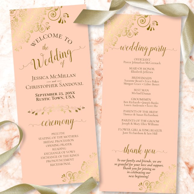 Programa Elegant Ornate Gold Lace on Coral Peach Wedding (Subido por el creador)