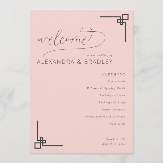 Programa Elegant Pink Minimalist Wedding Schedule (Anverso)