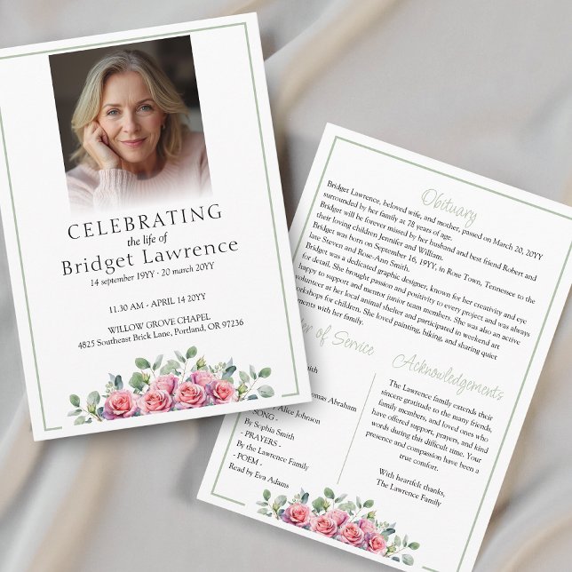 Programa Elegant Pink Roses Celebrating Life Of - Funeral (Subido por el creador)