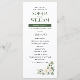 Programa Elegant Sage Green White Rose Floral Wedding Progr