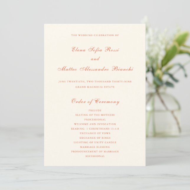 Programa Elegant Terracotta Modern Classic Wedding (Anverso de pie)