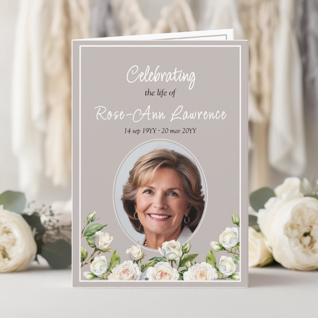 Programa Elegant White Roses Taupe Funeral Folded (Subido por el creador)