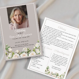 Programa Elegant White Roses Taupe Funeral Folded