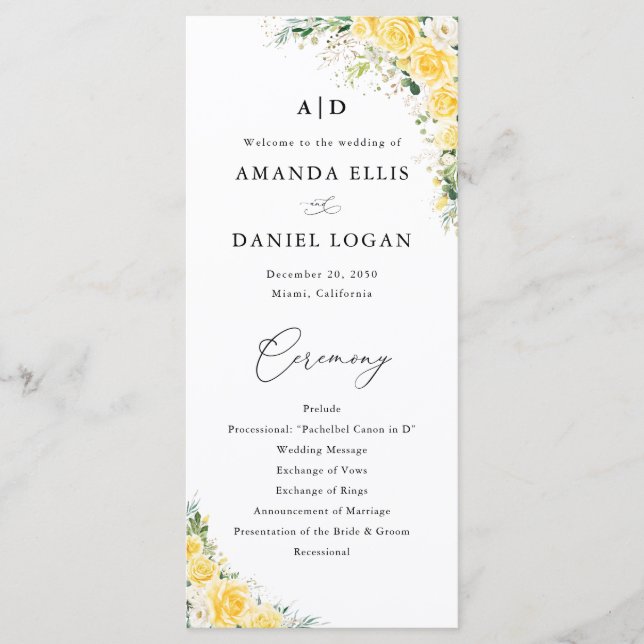 Programa Elegant Yellow Wedding Program (Anverso)