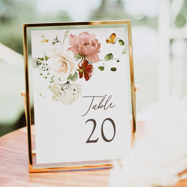 Programa Elegante acuarela Boho Floral Table Number (Subido por el creador)