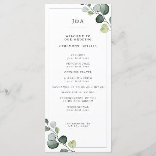 Programa Elegante acuarela Eucalyptus Greenery Boda