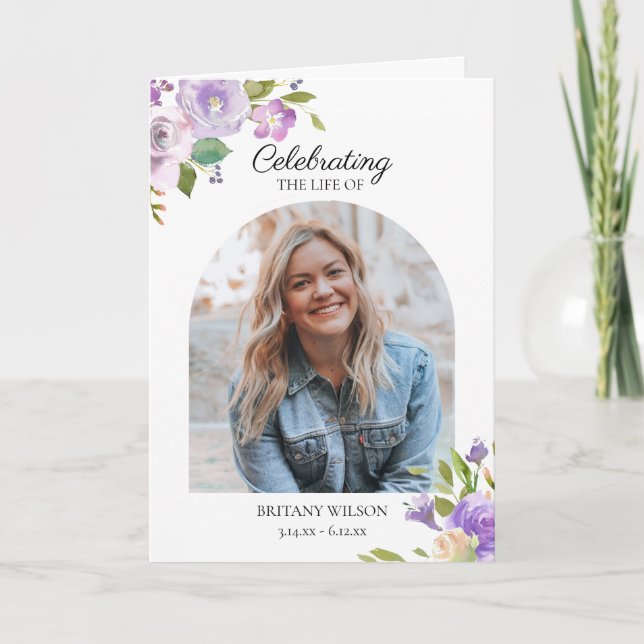 Programa Elegante acuarela Floral Photo Funeral Memorial (Anverso)