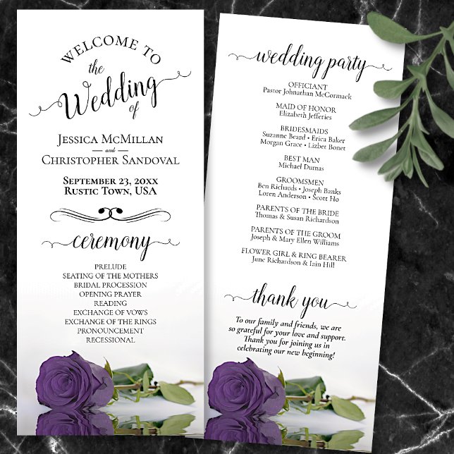 Programa Elegante Ametist Rosa Púrpura Boda romántico (Front and Back)