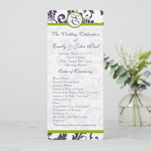 Programa Elegante Apple Green Trim Lapis Purple Damask (Anverso de pie)