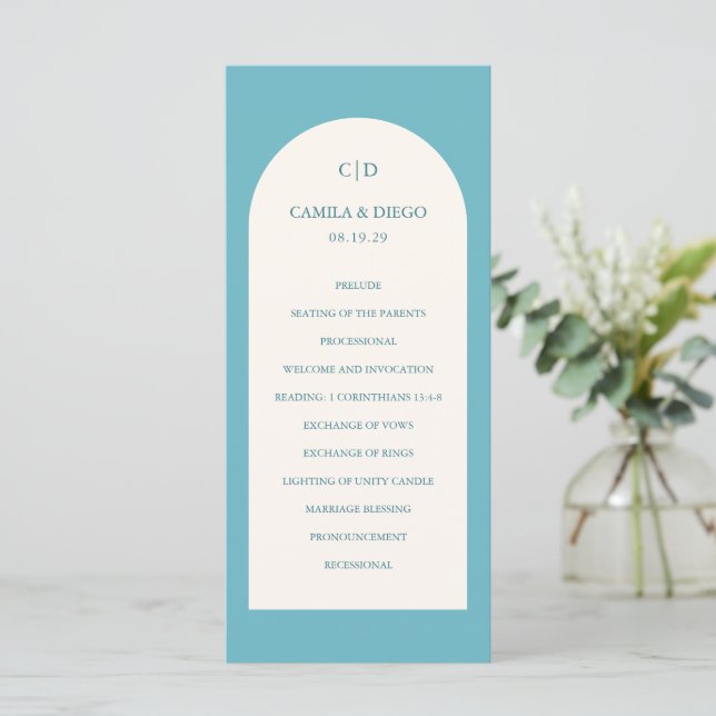 Programa Elegante Arco de Boda Moderno Acuático Teal (Anverso de pie)
