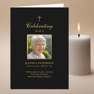 Programa Elegante Black Gold Photos Funeral Orden de servic