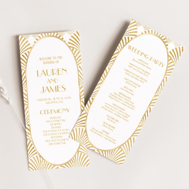 Programa Elegante Boda Art Déco Geométrica de Oro Blanco (Subido por el creador)