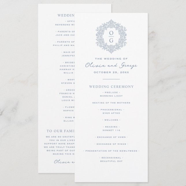 Programa Elegante Boda Azul de Herencia (Anverso / Reverso)